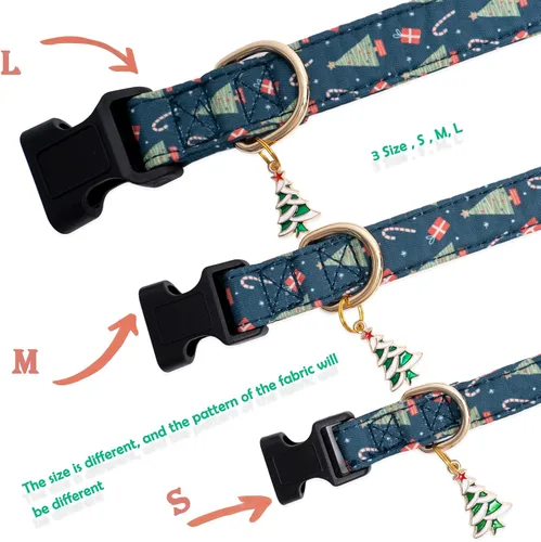 Miniatura 4 de Collar de algodón para perros de Navidad con pajarita, collares de perro verde para hembras, machos, perros pequeños, medianos y grandes, con dije