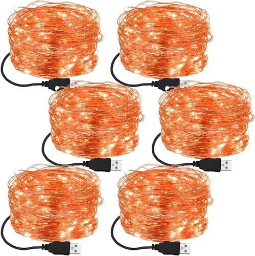 Miniatura 8 de Macarrie 6 piezas de luces de cadena USB de 33 pies con 100 LED, luces de hadas alimentadas por USB para decoración de Navidad, interior, exterior