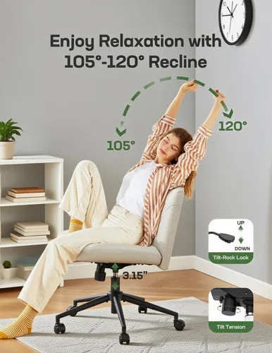 Miniatura 2 de Marsail Silla Criss Cross con Ruedas, Silla de Escritorio Ancha de Cuero PU sin Brazos, Giratoria y Ajustable en Altura, Silla de Oficina de Piernas