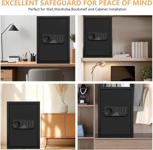 Miniatura 8 de Caja de seguridad grande de 3.3 pies cúbicos para uso doméstico a prueba de fuego y agua, caja de seguridad digital con llave y combinación, cajas