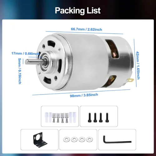 Miniatura 6 de Motor DC 775 Motor DC de 12v Motor DC de alto par Motor DC de 20000 RPM máx. Rodamientos de bolas dobles Motor de ruedas de potencia silencioso