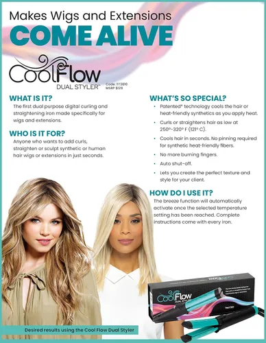 Miniatura 2 de TressTech Cool Flow Dual Styler, rizador y plancha plana 2 en 1 con tecnología de enfriamiento patentada, segura para cabello humano, pelucas