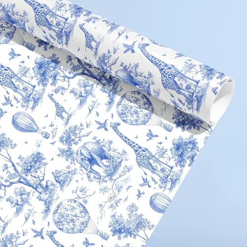 Miniatura 12 de Dtiafu Papel de regalo para baby shower para bebé niño – 12 hojas de papel de regalo azul bebé con patrón de oso estrella, pastel, luna y dulces
