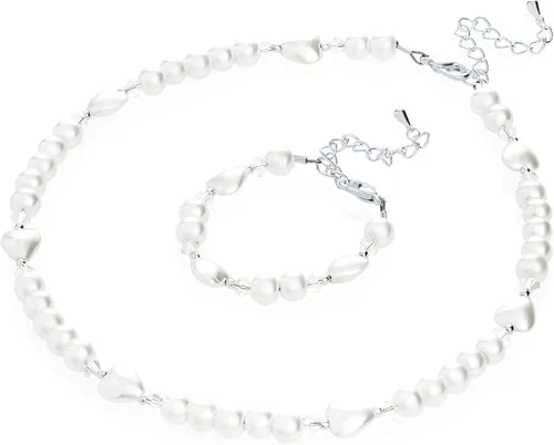 Crystal Dream - Juego de collar y pulsera con perlas de corazón de imitación de color crema y perlas de corazón para niña infantil (GSH_WW_All)