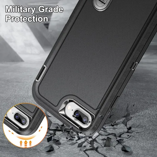 Miniatura 7 de IDweel Funda para iPhone 8 Plus/7 Plus/6S Plus/6 Plus con soporte, protección resistente, a prueba de golpes, arañazos, ajuste delgado, negro