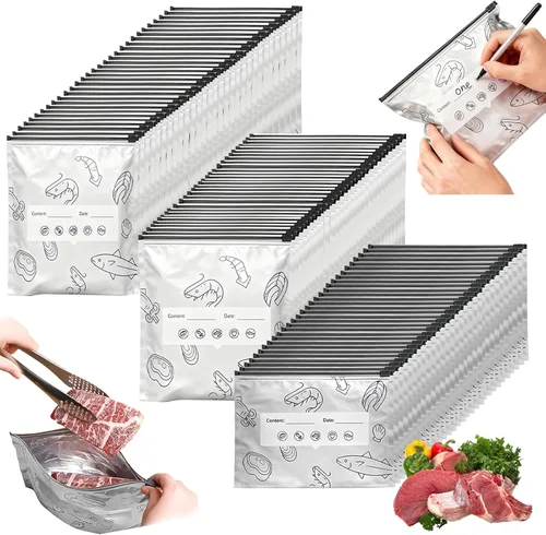 90 bolsas de almacenamiento reutilizables de papel de aluminio sellables, bolsas con cremallera al vacío mejoradas para alimentos, bolsas sellables