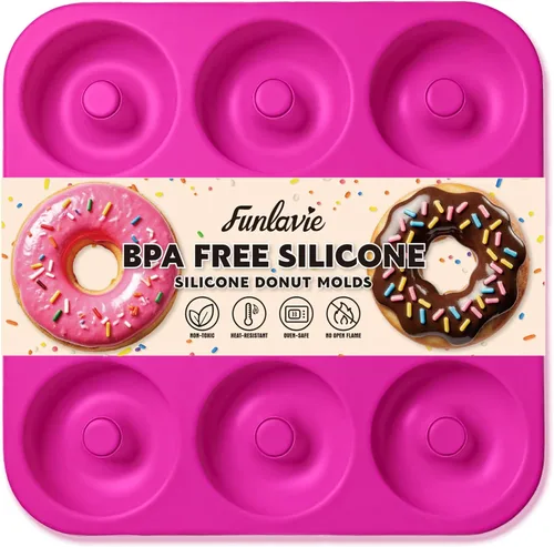 Miniatura 13 de Molde grande de silicona para donas para hornear, 9 cavidades antiadherentes de silicona de grado alimenticio, molde para donas y moldes para bagel
