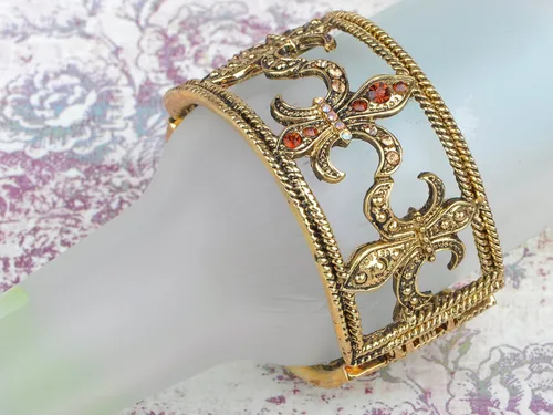 Miniatura 2 de Alilang Brazalete de oro antiguo con diamantes de imitación de topacio sintético Fleur De Lis, aleación