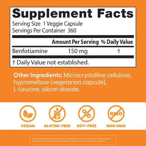 Miniatura 4 de Doctor's Best Benfotiamine 150 con BenfoPure, ayuda a mantener el metabolismo de la glucosa, sin OGM, vegano, sin gluten, sin soja, 150 mg, 360