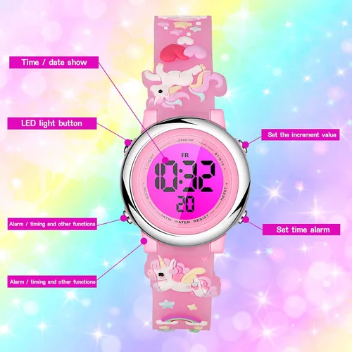 Miniatura 2 de 2 Pieces Kids Unicorn Watch Toddler Watch and Silicone Wristband Cute 3D Kids Digital Watch Waterproof 7 Color Lights Watch with Alarm Stopwatch