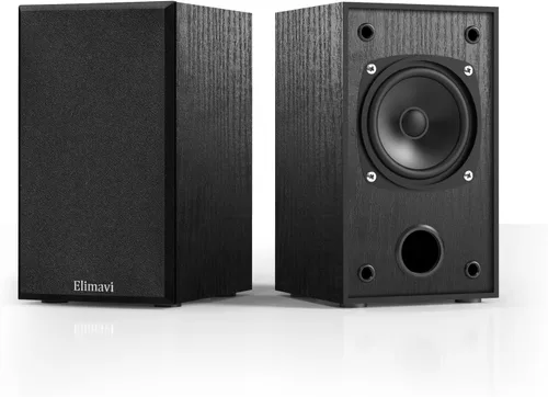 Elimavi Altavoces pasivos para estantería de sonido envolvente de cine en casa, altavoces estéreo satelitales con grano de madera clásico para Negro