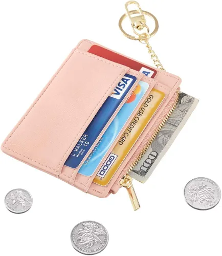 Miniatura 2 de Sodsay Estuche para tarjetas cartera delgada con bolsillo frontal para mujer sujetatarjetas con llavero