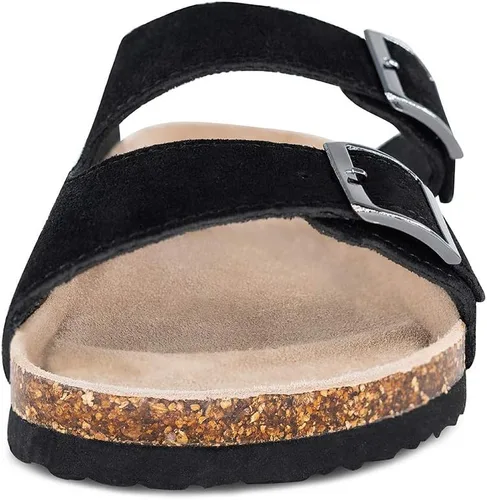 Miniatura 2 de TF STAR Sandalias de cuero de vaca para hombre, hebilla ajustable de 2 correas, pantuflas informales, plantilla de corcho deslizante