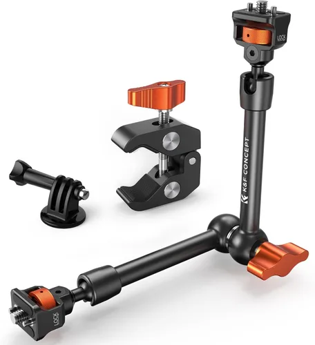 K&F CONCEPT - Kit de Abrazadera de Brazo Mágico de 11" con Tornillo de Rosca de 1/4" y 3/8" de ARRI, Cabezas Esféricas de 360°, Brazo Articulado