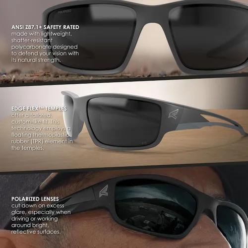 Miniatura 5 de EDGE Kazbek - Gafas de seguridad envolventes, antiarañazos, antideslizantes, UV 400, grado militar, cumplen con ANSI/ISEA y MCEPS