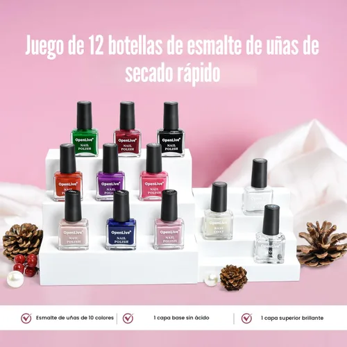 Miniatura 2 de OpenLive - Juego de 12 esmaltes de uñas con 10 combinaciones de colores, 2 esmaltes base y de capa superior, esmalte de uñas de secado rápido
