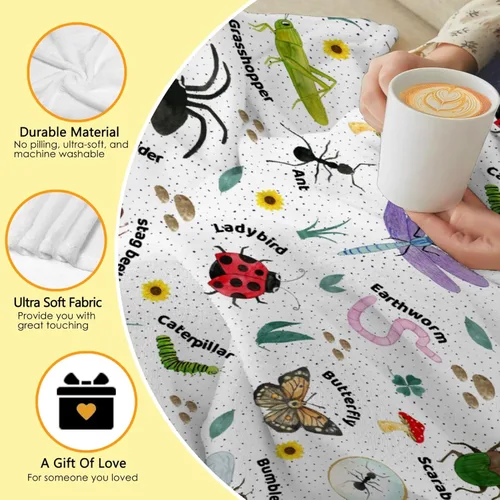 Miniatura 5 de Manta de Insectos Manta de Bichos para Niños y Niñas Manta de Mariposas Suave y Acogedora para Sofá, Sofá Cama, Dormitorio Decoración de Bugs