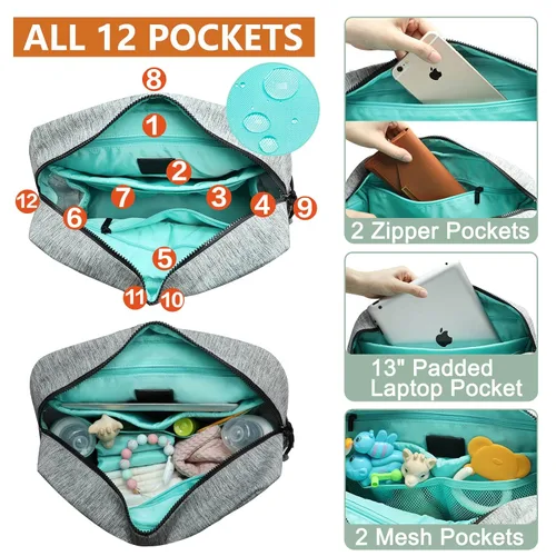 Miniatura 7 de MOMINSIDE Mochila para pañales, mochila de cuero para mamá papá, bolsa de viaje grande para niños y niñas, se adapta a portátiles de 15 pulgadas, 4