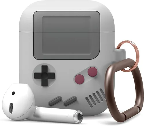 Elago AW5 Compatible con estuche para AirPods 1 y 2, diseño de juego clásico con llavero, construcción de silicona duradera (gris claro) [Patente