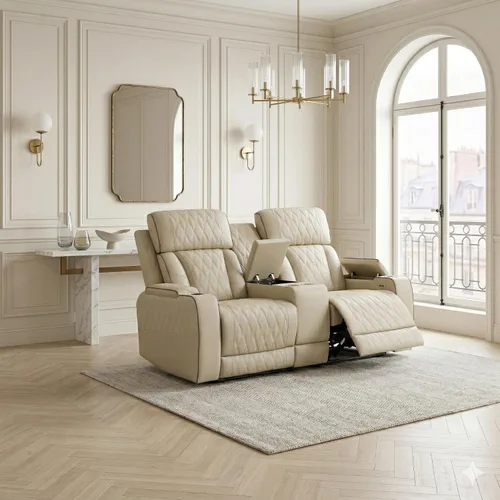 Miniatura 20 de Sofá reclinable eléctrico, sillón reclinable de cuero con LED/almacenamiento, sillón reclinable de cine en casa de 3 plazas, sofá de cuero negro