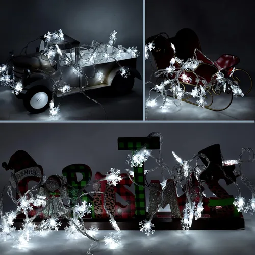 Miniatura 3 de Holiday Essence - Cadena de luces de Navidad en forma de copo de nieve, 50 luces LED blancas frías, 8 modos, 25 pies, juego de luces