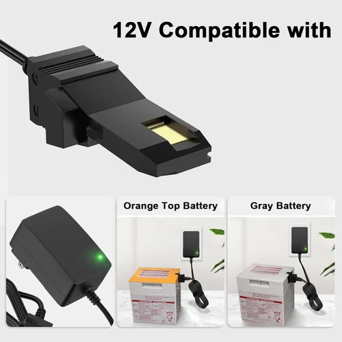 Miniatura 2 de Cargador de 12 V compatible con ruedas eléctricas, cargador de repuesto de 12 voltios compatible con juguetes Fisher Price Ride On con batería gris