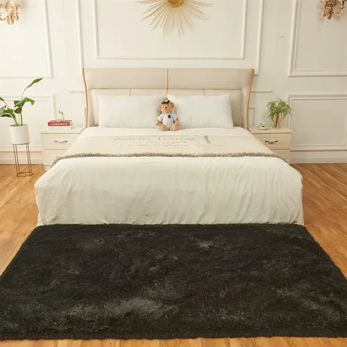 Miniatura 4 de AMTOVO - Alfombras de pelo largo para sala de estar, alfombra de 8 x 10 pies, alfombra grande y esponjosa negra, alfombra de pelo suave
