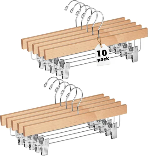 Miniatura 31 de Quality Hangers Perchas de madera para pantalones, paquete de 20 ganchos giratorios para ropa, falda de madera de loto, pantalones, pantalones