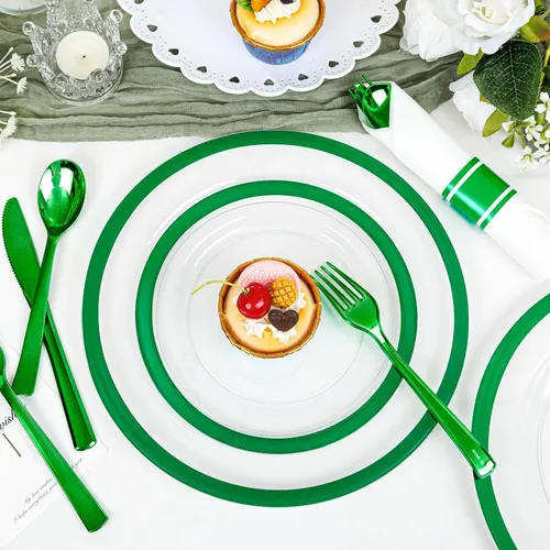 Miniatura 2 de I00000 210 piezas de platos de plástico verdes - Vajilla verde para el día de San Patricio para fiesta, incluye 30 platos de cena y 30 platos