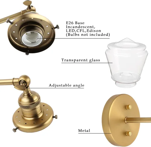 Miniatura 9 de Phansthy Lámpara de pared industrial, lámpara de pared ajustable de 180 grados, lámpara de pared con pantalla de vidrio, iluminación decorativa