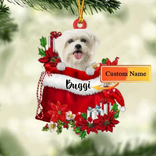 Miniatura 101 de Perro Akita Inu personalizado en bolsa de regalo, adorno de Navidad, nombre personalizado, regalo para amantes de los perros, familia, Navidad