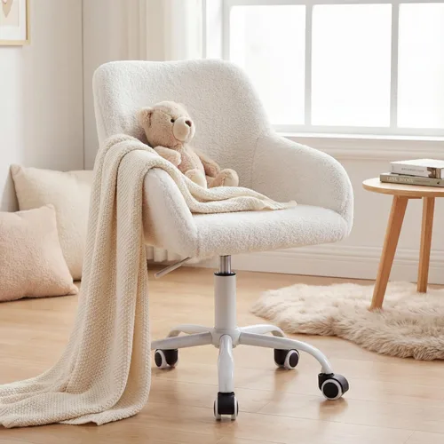 Miniatura 12 de LukeAlon Silla de escritorio ajustable para niños, silla de estudio peluda con base giratoria, bonita silla de lectura tapizada de piel sintética