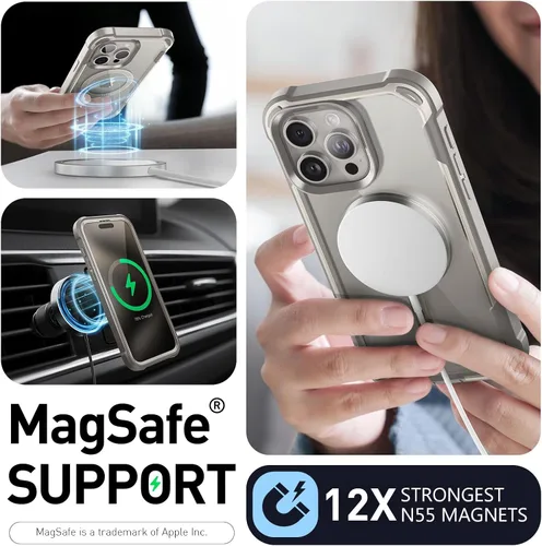 Miniatura 4 de i-Blason Funda para iPhone 15 Pro, compatible con MagSafe, protector de pantalla integrado, protección contra caídas de cuerpo completo, funda Gris