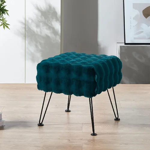 Miniatura 13 de Asiento otomano cuadrado negro con burbujas de piel sintética suave y mullida, asiento de banco de entrada, 17 x 17 x 17 pulgadas, mesa auxiliar
