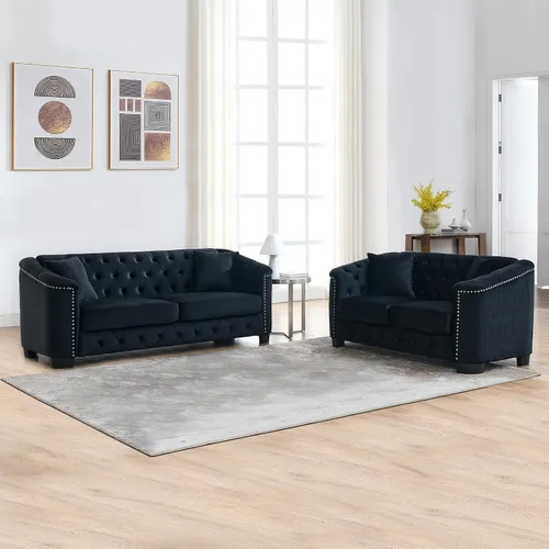 Miniatura 13 de mikibama Juego de sofá de terciopelo Chesterfield de lujo de 2 piezas para sala de estar, muebles de decoración moderna, sofá seccional, sofá de 3