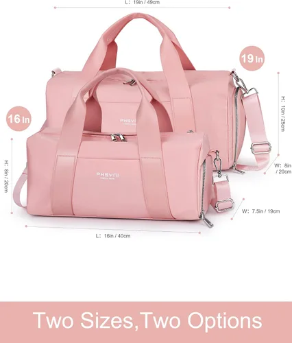 Miniatura 7 de Bolsa de gimnasio rosa para mujeres y niñas con compartimento para zapatos y bolsillo húmedo - Bolsa de lona para viajes, deportes, fitness