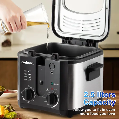 Miniatura 5 de CUSIMAX Freidora Eléctrica Profunda para Uso Doméstico, Freidora Profunda Pequeña de 2.5 Litros 1500W con Cesta, Temperatura y Tiempo Ajustables
