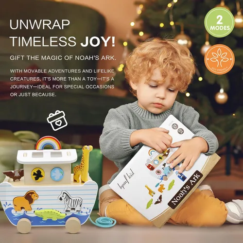 Miniatura 6 de bpmfkid Juego de juguetes de madera del Arca de Noé, juguetes educativos de animales de madera para niños pequeños, juguetes educativos