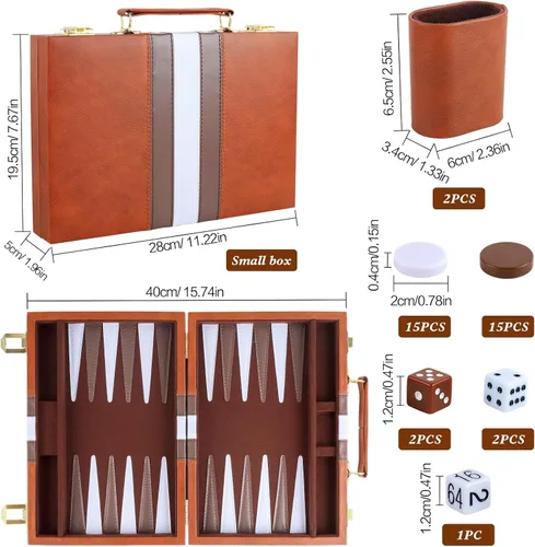 Miniatura 3 de Backgammon - Juego de 2 jugadores clásico de backgammon para adultos, juego de mesa con funda de piel sintética, portátil y juego de backgammon