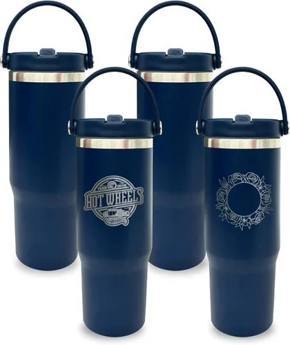 Miniatura 27 de Vaso de 30 onzas con asa superior, vaso aislado al vacío de doble pared con popote abatible, taza de café de viaje de 30 onzas con recubrimiento
