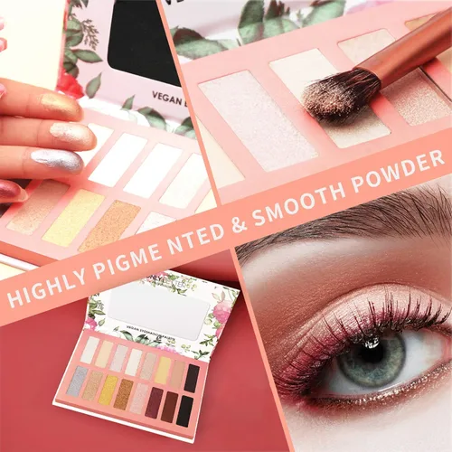 Miniatura 6 de Paleta de sombras de ojos marrón vegana con 16 tonos - Alta pigmentación, fácil de mezclar - Tonos desnudos metálicos y brillantes - De larga