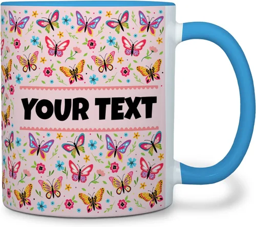 Taza personalizada para niños – Mariposas – Nombre/texto personalizado, chocolate caliente de cerámica, cacao/taza de café para niñas, regalo de