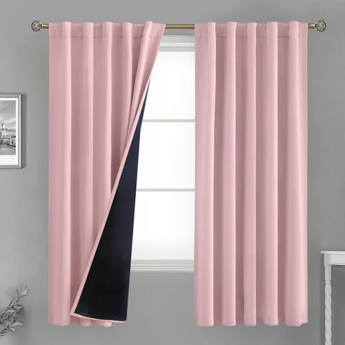 Miniatura 92 de BGment Cortinas 100% opacas beige de 63 pulgadas de largo con forro aislante térmico, bolsillo para varilla y lengüeta trasera de doble capa
