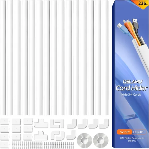 Miniatura 14 de Delamu Kit de cubierta de cable autoadhesivo de 100 pulgadas para TV montado en la pared, ocultador de cables pintable, sistema de gestión de cables