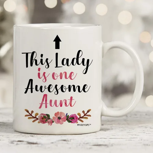 Miniatura 4 de Taza de café This Lady Is One Awesome Aunt – Taza de 11 oz para tía – Taza para cumpleaños, Navidad, Día de la Madre de sobrina, sobrino, familia
