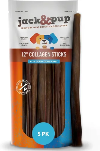 Miniatura 8 de Jack&Pup Palitos de colágeno de carne de res trenzados de 6 pulgadas para perros, masticables sin cuero crudo de larga duración Golosinas