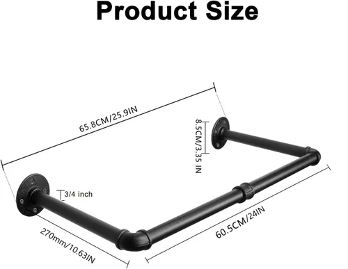Miniatura 3 de Perchero Industrial de Tubo de Hierro para Colgar Ropa, Barra de Ropa Montada en Pared DIY, Estante de Ropa de Alta Resistencia para Dormitorio