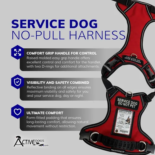 Miniatura 2 de ActiveDogs - Arnés para perro de servicio, ajustable, sin tirones, para perros pequeños, con parche para perro de servicio, asa, ventana