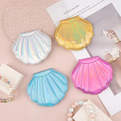 Miniatura 3 de AUEAR, Paquete de 4 espejos con purpurina de doble cara, espejos de maquillaje de aumento de 4 colores, mini portátil plegable para bolso, bolso