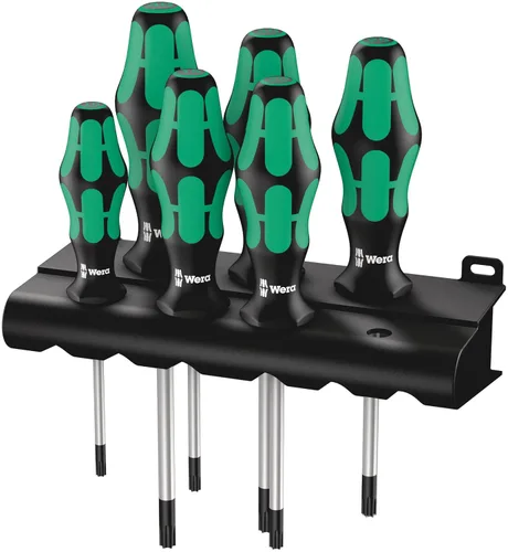 Wera 05028062001 Kraftform Plus 367/6 Juego de destornilladores Torx y estante, 6 piezas, MULTI, TX10x80mm, TX15x80mm, TX20x100mm, TX25x100mm,